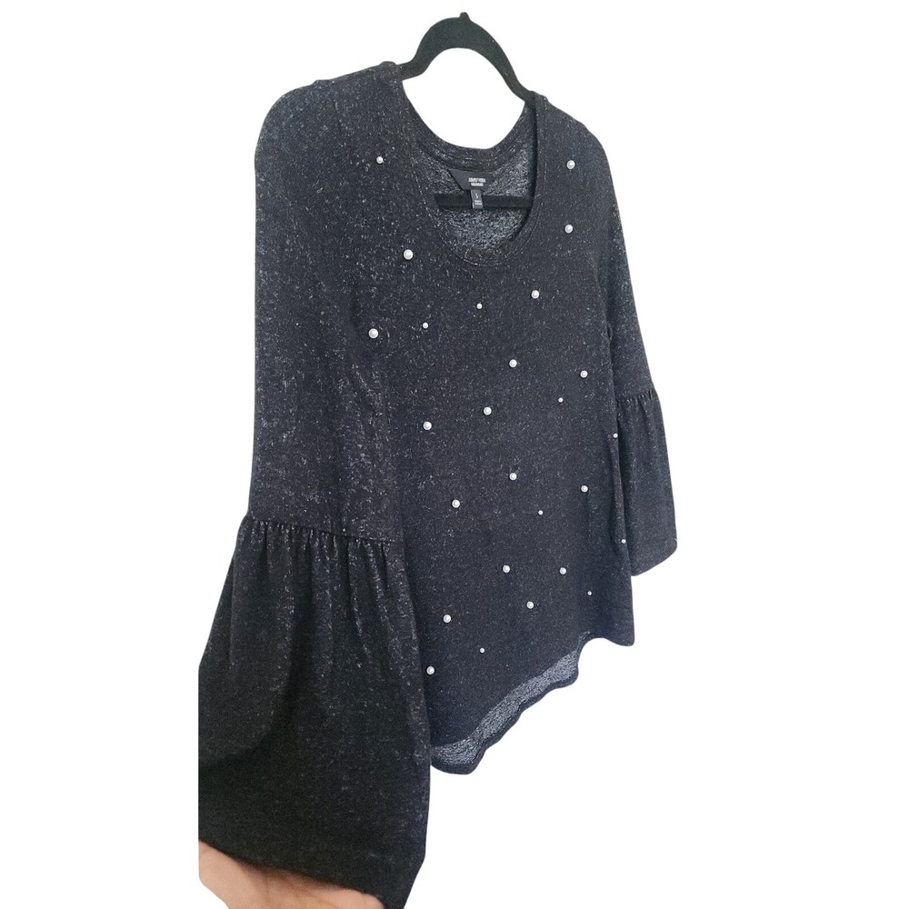 Simply Vera Charcoal Grey Pearl Embellished Bell Sleeve Shimmer Top S Coquette